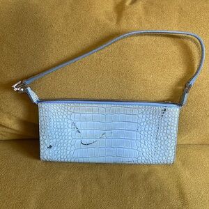 Salvatore Ferragamo sky blue snakeskin leather, thin clutch size with handle